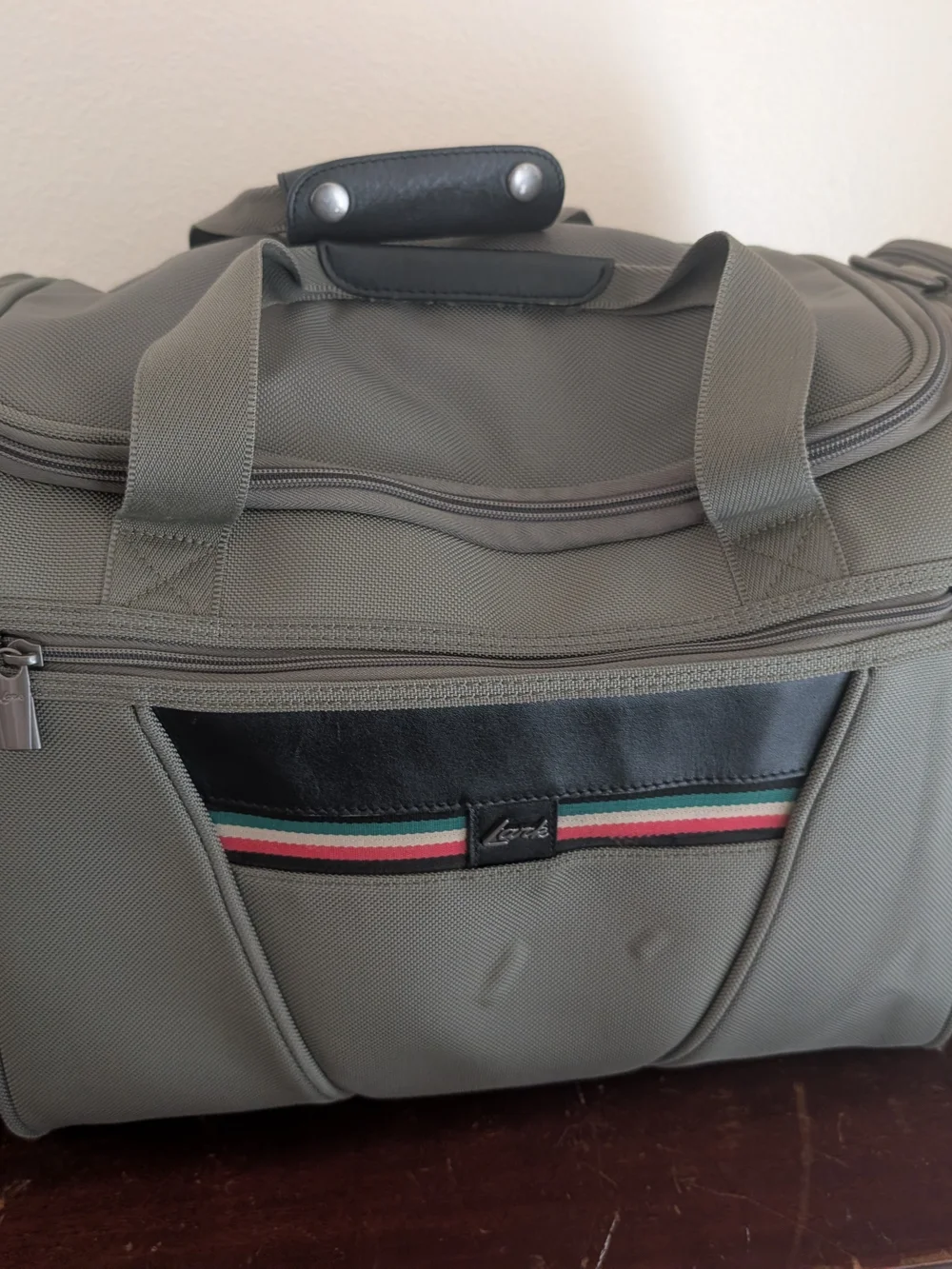 Vintage Lark Ballistic Nylon Duffle Bag Olive Green Red Stripe Weekender Luggage